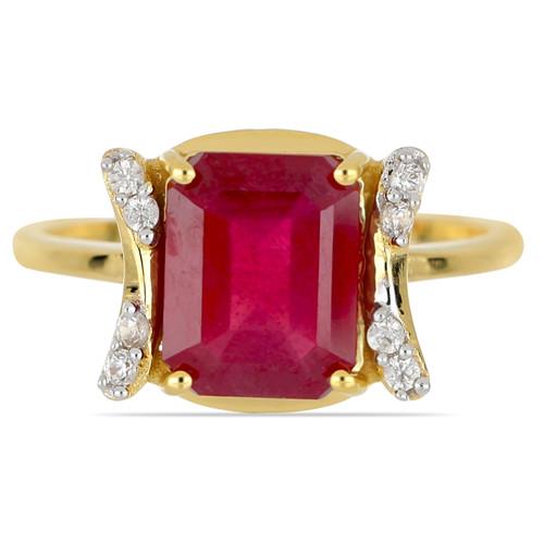 BUY 14K GOLD GLASS FILLED RUBY GEMSTONE WHITE DIAMOND CLASSIC RING